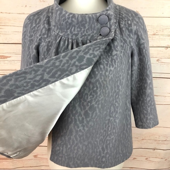 Rebecca Taylor Grey Animal Print Retro Mid Century Mod Cape Capelet Jacket - Picture 4 of 11